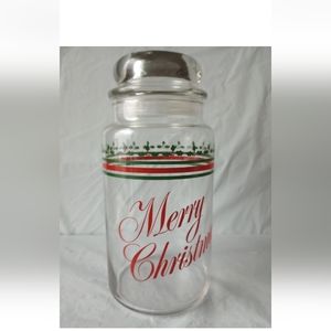 Contemporary Glass Jar Christmas Holly Berry Merry Christmas Design 8"